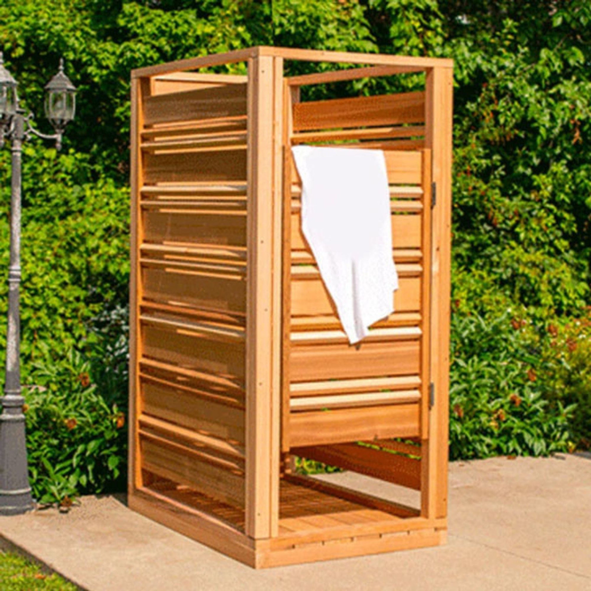 outdoor shower with towel